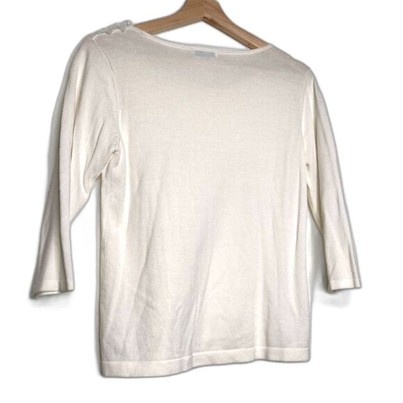 Veeko Womens Top White 3/4 Sleeve Scoop Neck Bow Embellished Sequins Party M - Picture 2 of 8